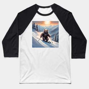 Teddy skiing down a hill in the snow Baseball T-Shirt